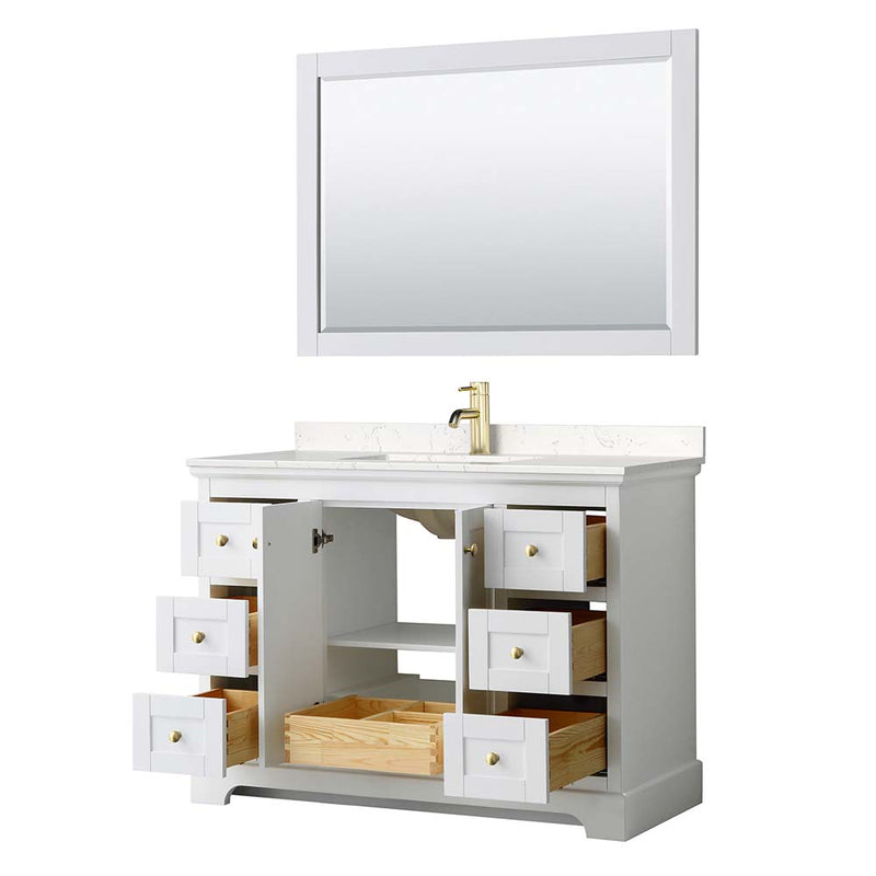 Avery 48 Inch Single Bathroom Vanity in White - Brushed Gold Trim - 10