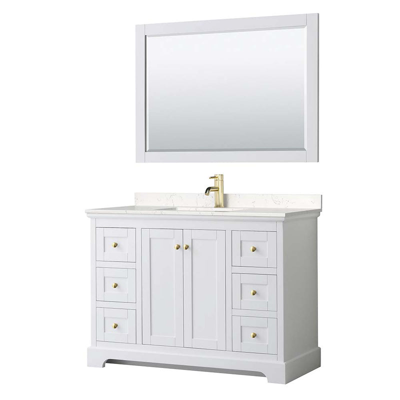 Avery 48 Inch Single Bathroom Vanity in White - Brushed Gold Trim - 8
