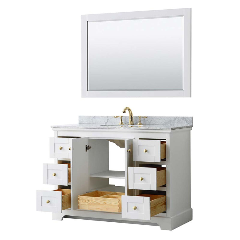 Avery 48 Inch Single Bathroom Vanity in White - Brushed Gold Trim - 16