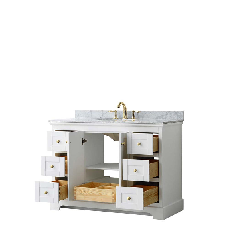 Avery 48 Inch Single Bathroom Vanity in White - Brushed Gold Trim - 14