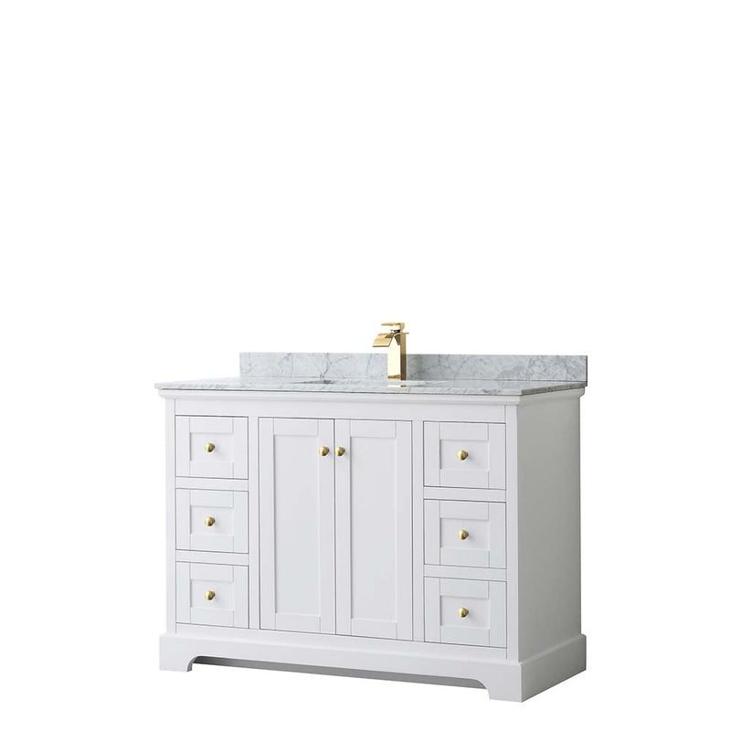Avery 48 Inch Single Bathroom Vanity in White - Brushed Gold Trim - 18