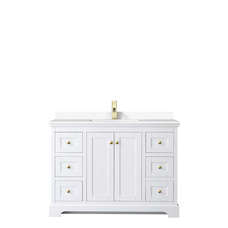 Avery 48 Inch Single Bathroom Vanity in White - Brushed Gold Trim - 24