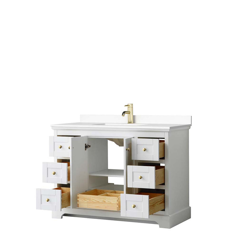Avery 48 Inch Single Bathroom Vanity in White - Brushed Gold Trim - 25