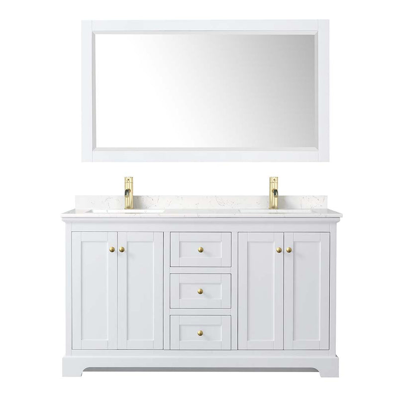 Avery 60 Inch Double Bathroom Vanity in White - Brushed Gold Trim - 9