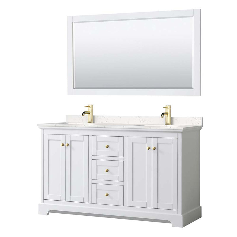 Avery 60 Inch Double Bathroom Vanity in White - Brushed Gold Trim - 8