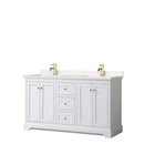 Avery 60 Inch Double Bathroom Vanity in White - Brushed Gold Trim - 4