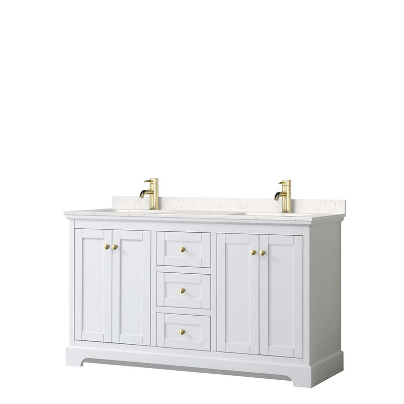Avery 60 Inch Double Bathroom Vanity in White - Brushed Gold Trim - 4