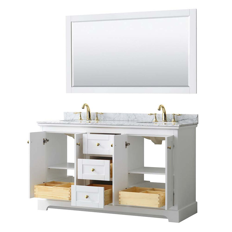 Avery 60 Inch Double Bathroom Vanity in White - Brushed Gold Trim - 16