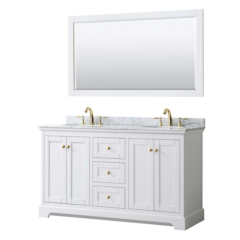Avery 60 Inch Double Bathroom Vanity in White - Brushed Gold Trim - 15