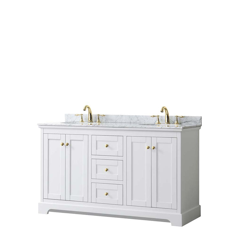 Avery 60 Inch Double Bathroom Vanity in White - Brushed Gold Trim - 13