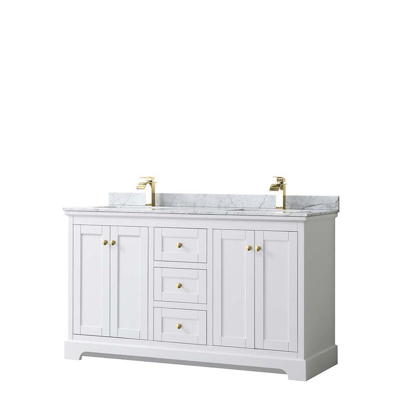 Avery 60 Inch Double Bathroom Vanity in White - Brushed Gold Trim - 18