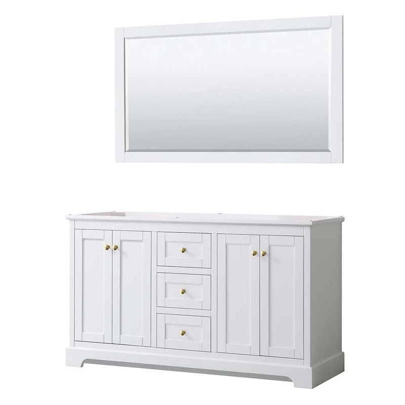 Avery 60 Inch Double Bathroom Vanity in White - Brushed Gold Trim - 2
