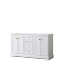 Avery 60 Inch Double Bathroom Vanity in White - Brushed Gold Trim