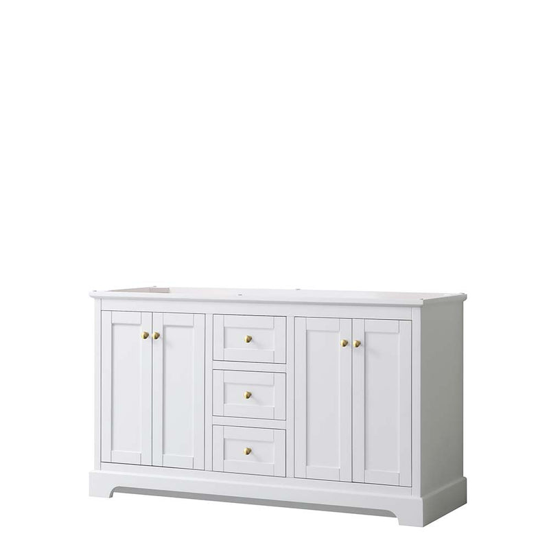 Avery 60 Inch Double Bathroom Vanity in White - Brushed Gold Trim