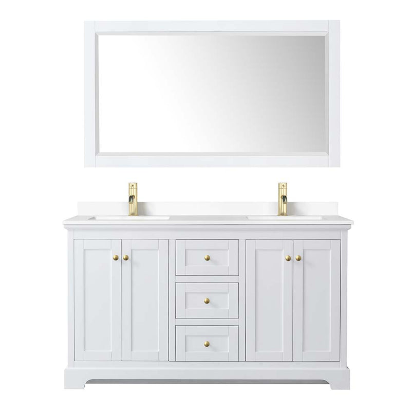 Avery 60 Inch Double Bathroom Vanity in White - Brushed Gold Trim - 28