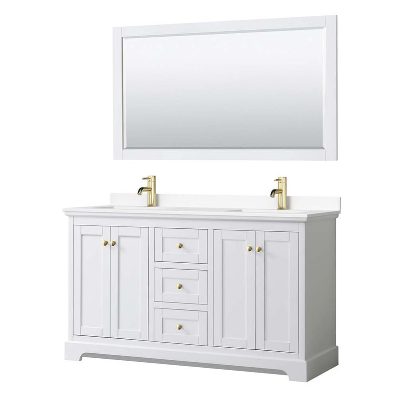 Avery 60 Inch Double Bathroom Vanity in White - Brushed Gold Trim - 27