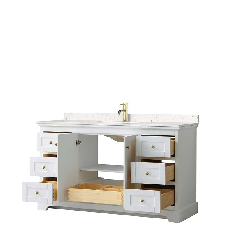 Avery 60 Inch Single Bathroom Vanity in White - Brushed Gold Trim - 6