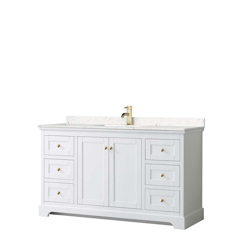 Avery 60 Inch Single Bathroom Vanity in White - Brushed Gold Trim - 4