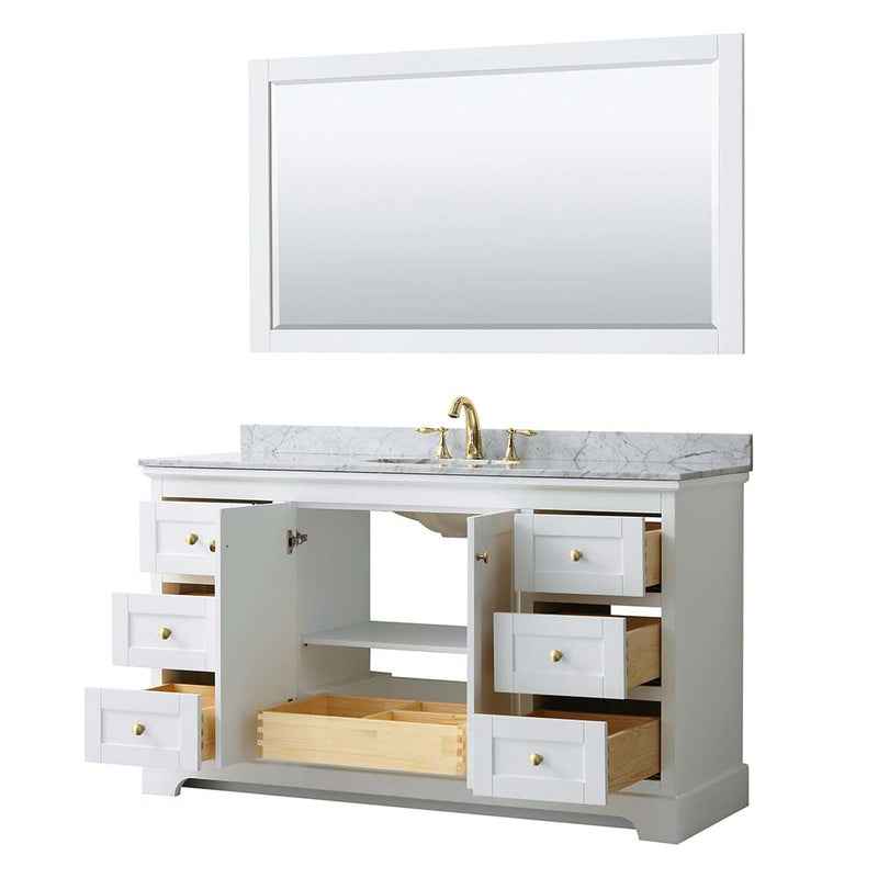 Avery 60 Inch Single Bathroom Vanity in White - Brushed Gold Trim - 16