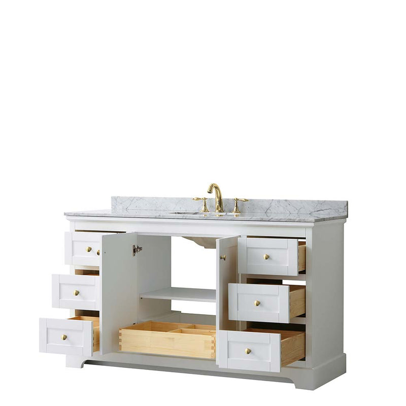 Avery 60 Inch Single Bathroom Vanity in White - Brushed Gold Trim - 14