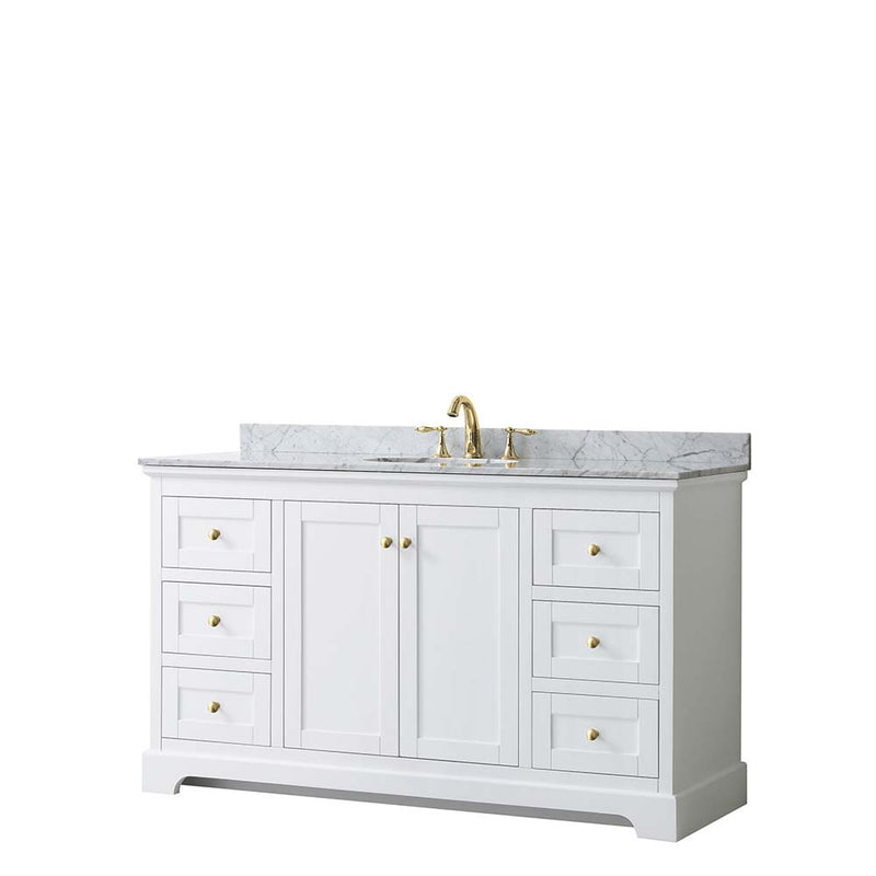 Avery 60 Inch Single Bathroom Vanity in White - Brushed Gold Trim - 13