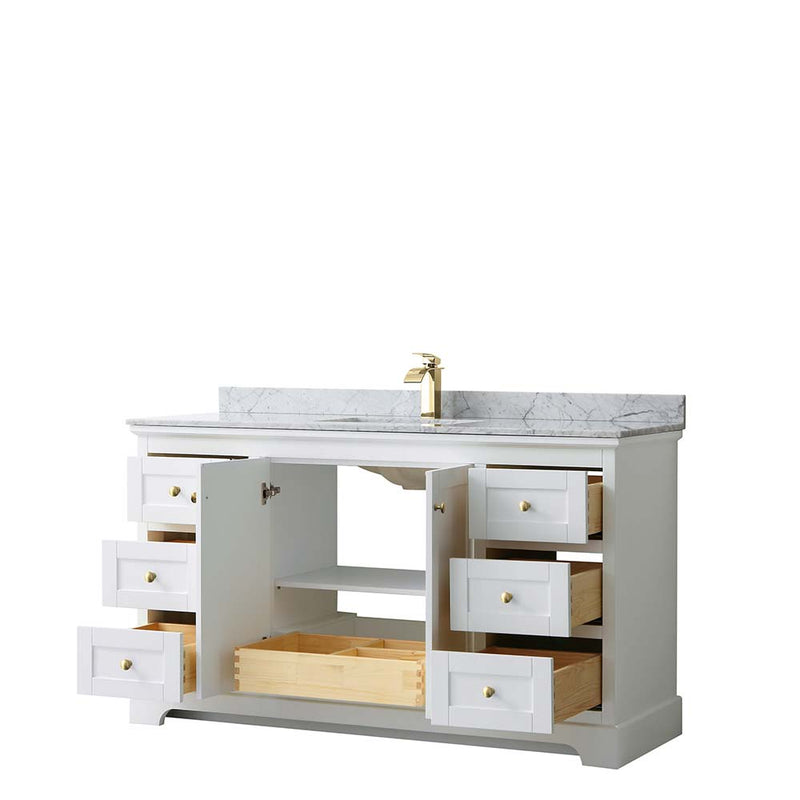Avery 60 Inch Single Bathroom Vanity in White - Brushed Gold Trim - 19