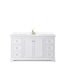 Avery 60 Inch Single Bathroom Vanity in White - Brushed Gold Trim - 24