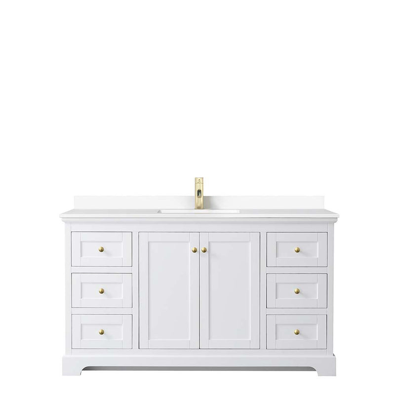 Avery 60 Inch Single Bathroom Vanity in White - Brushed Gold Trim - 24