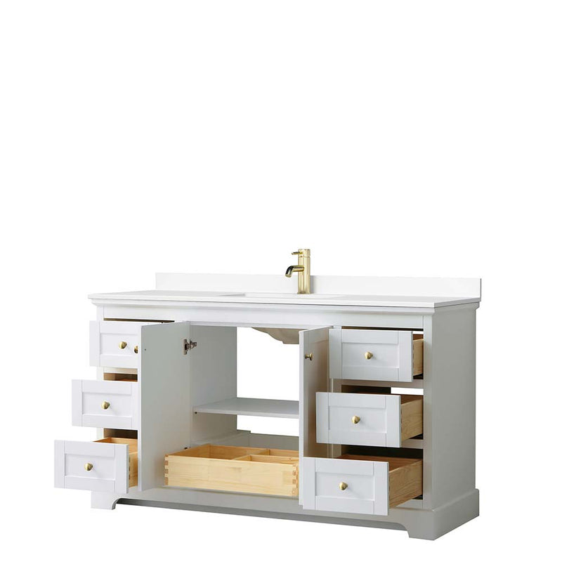 Avery 60 Inch Single Bathroom Vanity in White - Brushed Gold Trim - 25