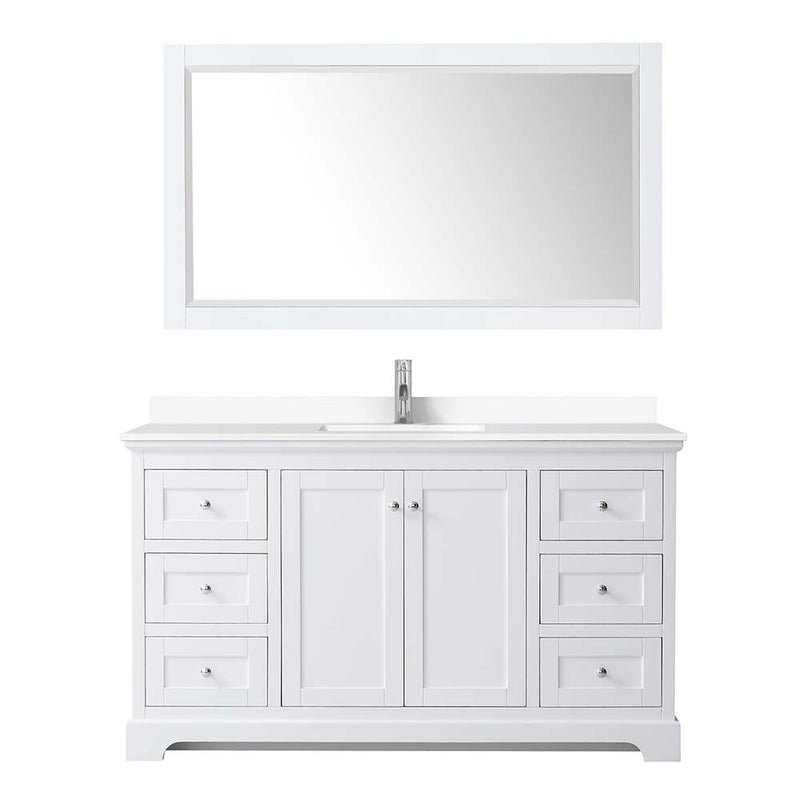 Avery 60 Inch Single Bathroom Vanity in White - Polished Chrome Trim - 32