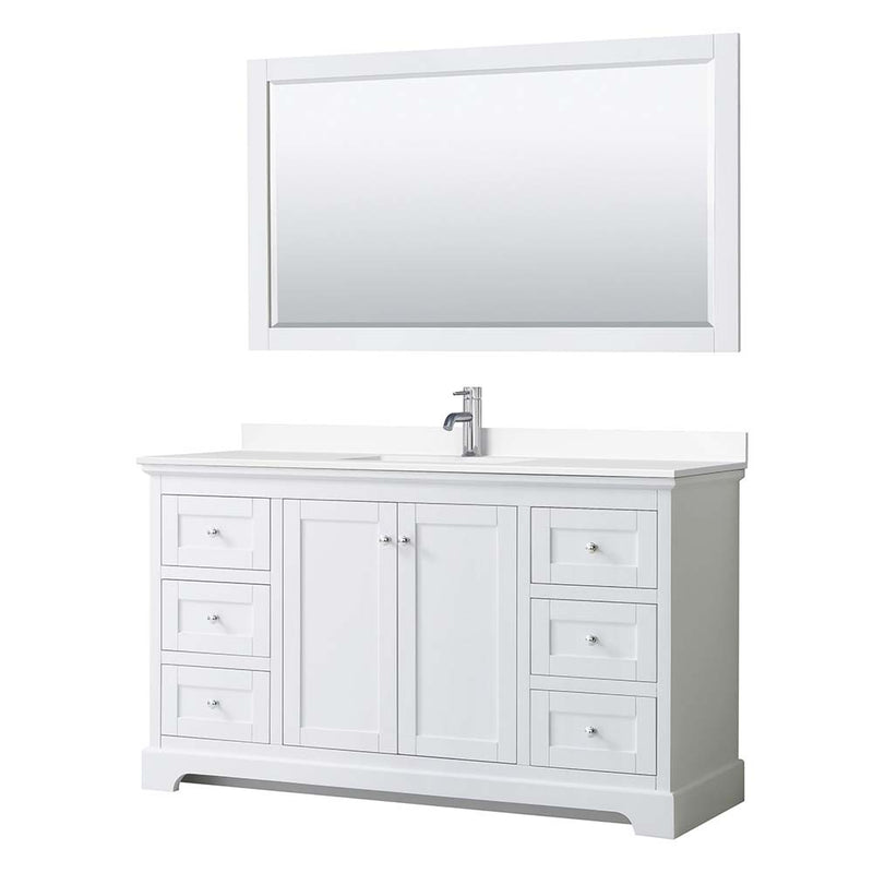 Avery 60 Inch Single Bathroom Vanity in White - Polished Chrome Trim - 31