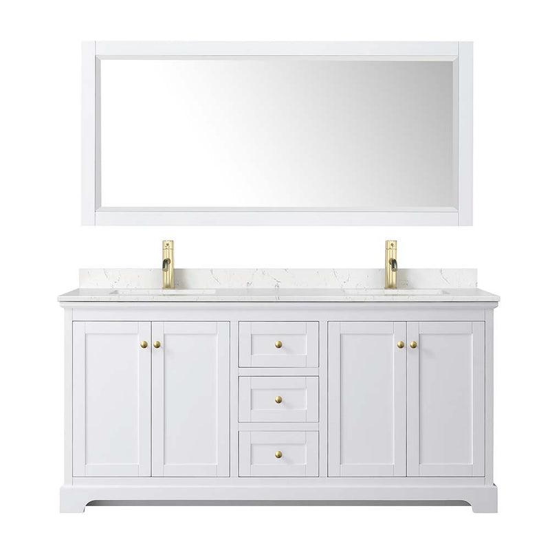 Avery 72 Inch Double Bathroom Vanity in White - Brushed Gold Trim - 9