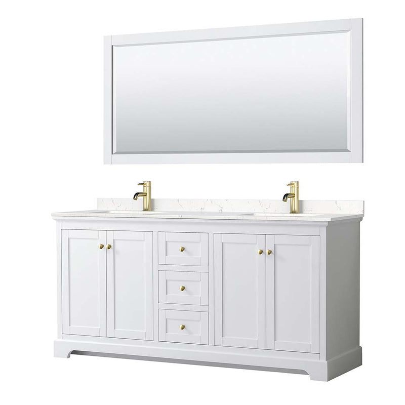 Avery 72 Inch Double Bathroom Vanity in White - Brushed Gold Trim - 8
