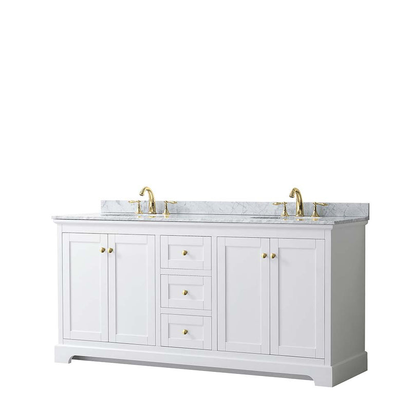 Avery 72 Inch Double Bathroom Vanity in White - Brushed Gold Trim - 13