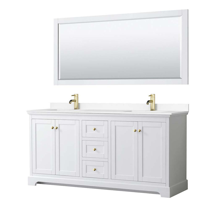 Avery 72 Inch Double Bathroom Vanity in White - Brushed Gold Trim - 27