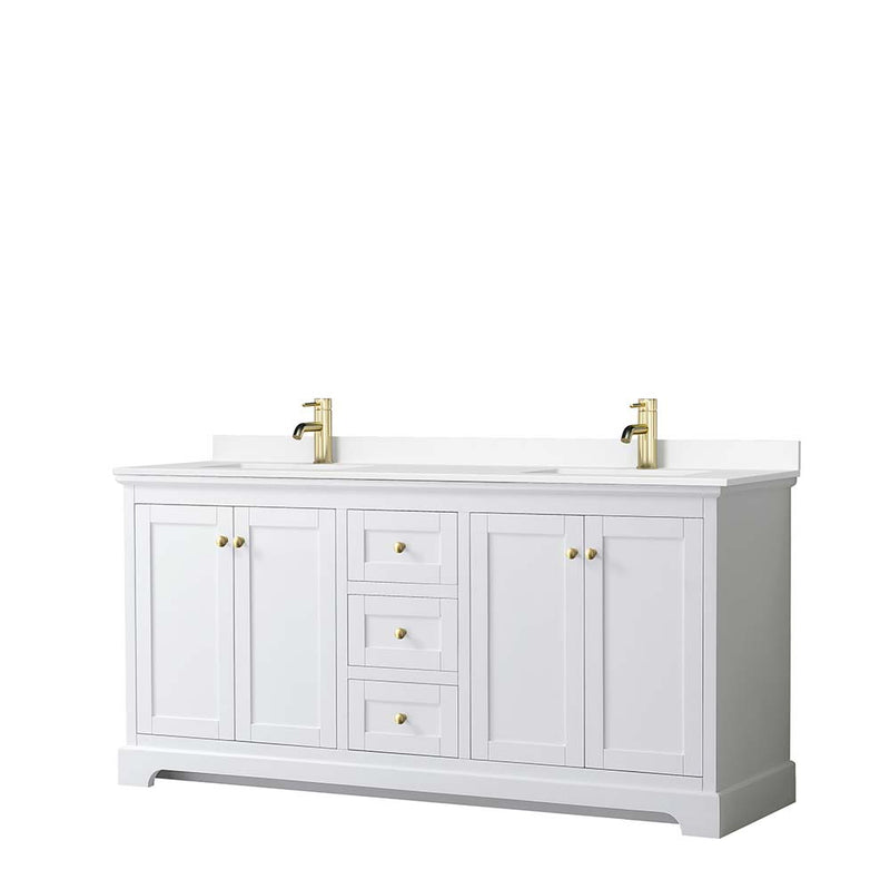 Avery 72 Inch Double Bathroom Vanity in White - Brushed Gold Trim - 23