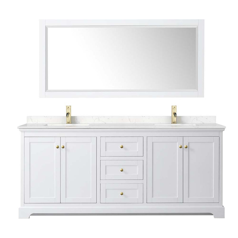 Avery 80 Inch Double Bathroom Vanity in White - Brushed Gold Trim - 9