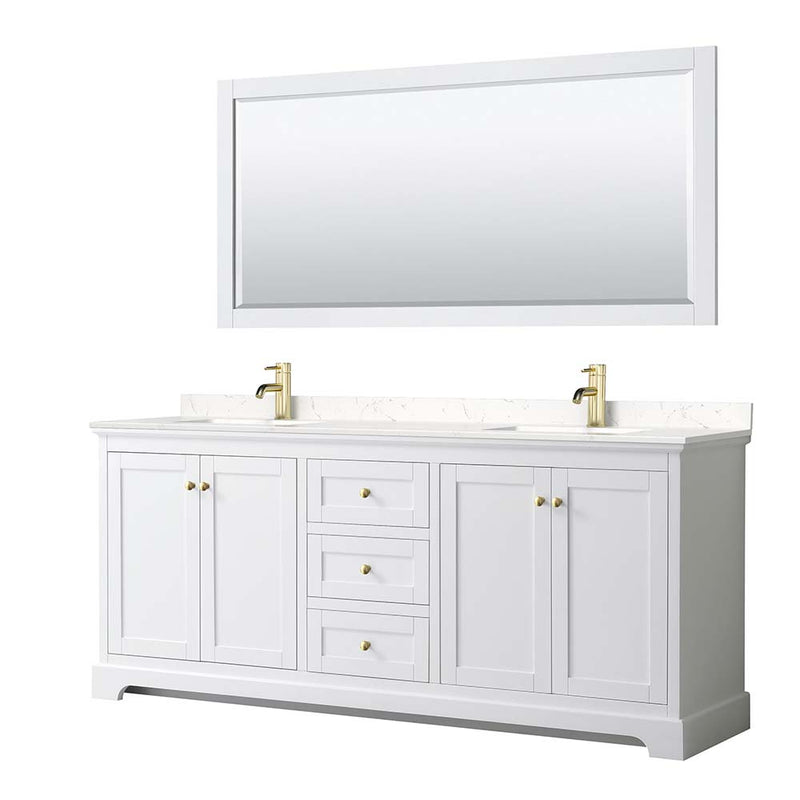 Avery 80 Inch Double Bathroom Vanity in White - Brushed Gold Trim - 8