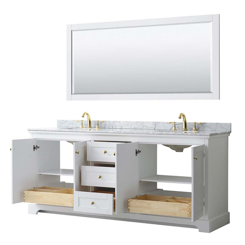 Avery 80 Inch Double Bathroom Vanity in White - Brushed Gold Trim - 16