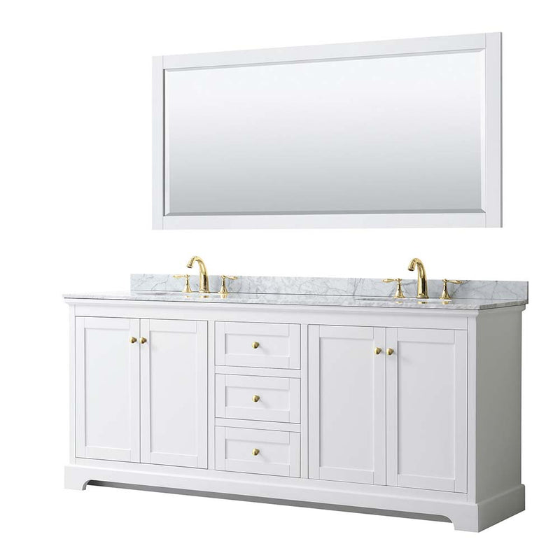 Avery 80 Inch Double Bathroom Vanity in White - Brushed Gold Trim - 15