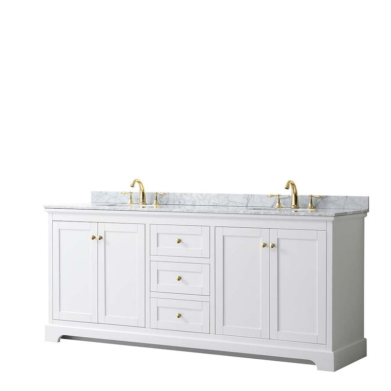 Avery 80 Inch Double Bathroom Vanity in White - Brushed Gold Trim - 13