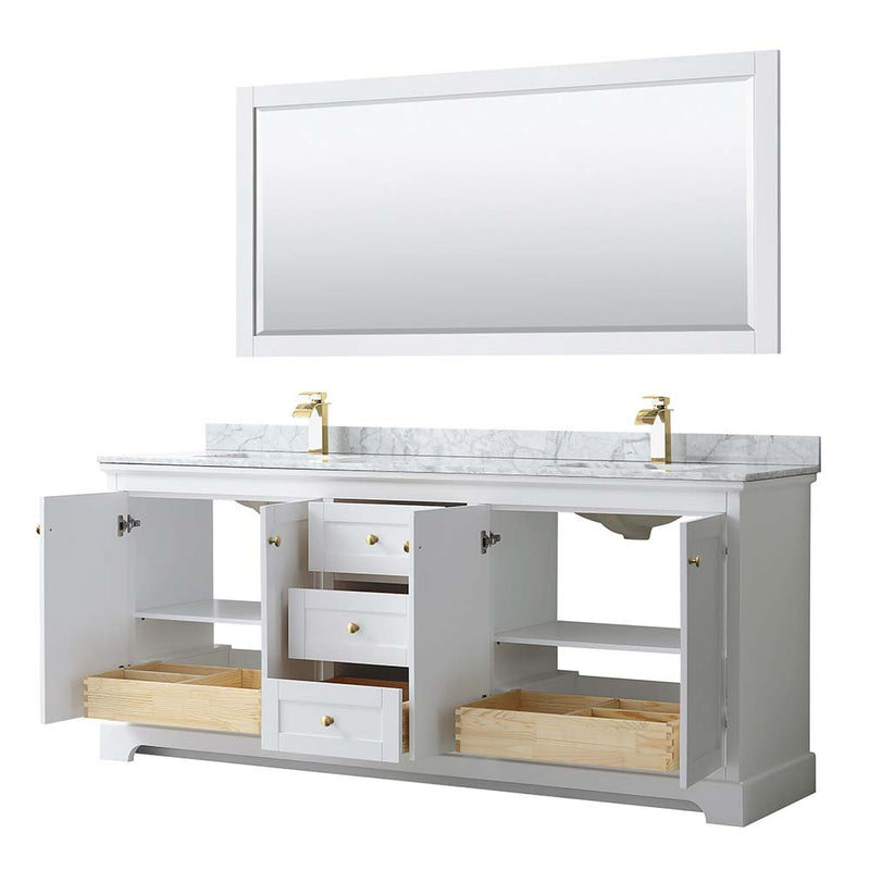 Avery 80 Inch Double Bathroom Vanity in White - Brushed Gold Trim - 21