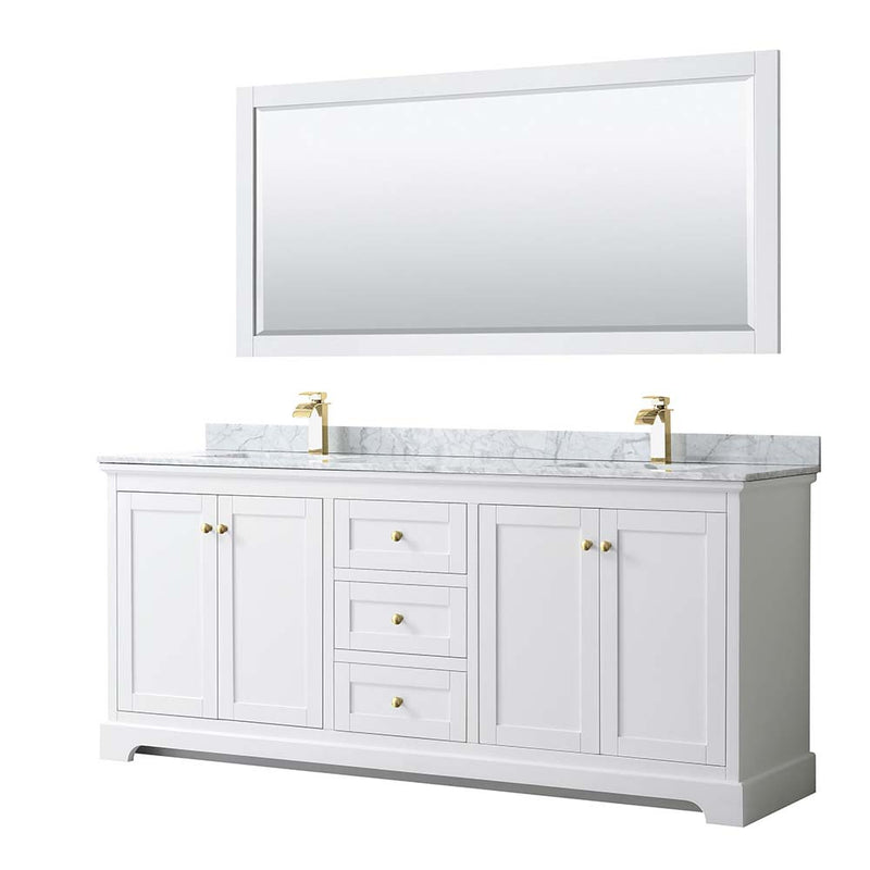 Avery 80 Inch Double Bathroom Vanity in White - Brushed Gold Trim - 20
