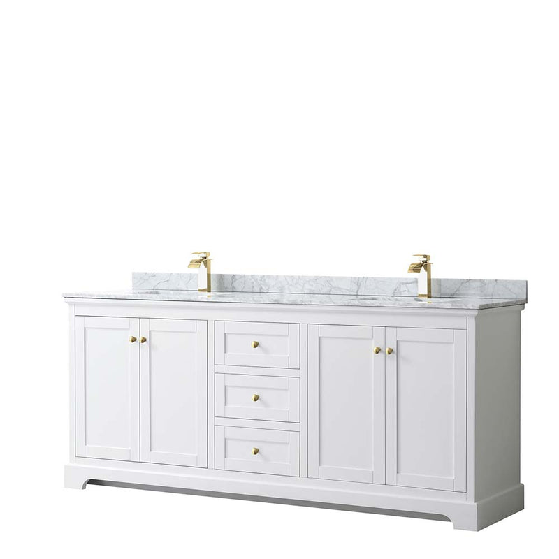 Avery 80 Inch Double Bathroom Vanity in White - Brushed Gold Trim - 18