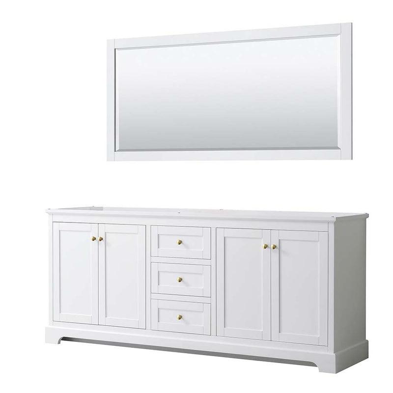 Avery 80 Inch Double Bathroom Vanity in White - Brushed Gold Trim - 2