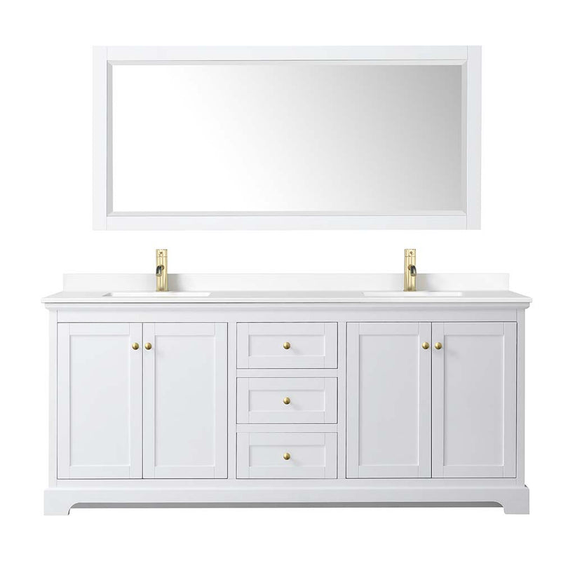 Avery 80 Inch Double Bathroom Vanity in White - Brushed Gold Trim - 28