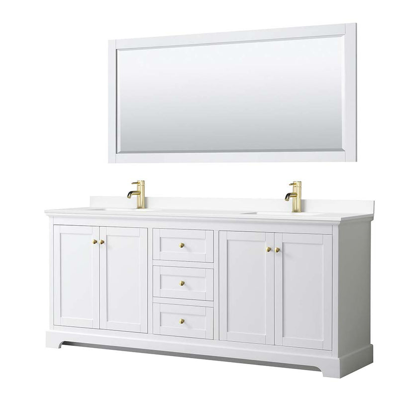 Avery 80 Inch Double Bathroom Vanity in White - Brushed Gold Trim - 27