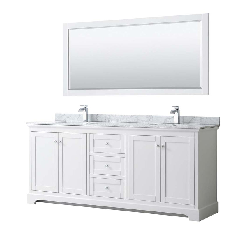 Avery 80 Inch Double Bathroom Vanity in White - Polished Chrome Trim - 32