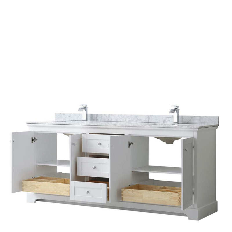 Avery 80 Inch Double Bathroom Vanity in White - Polished Chrome Trim - 30