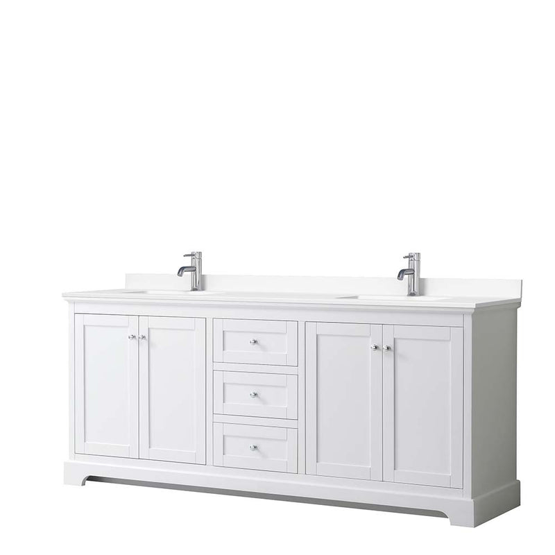 Avery 80 Inch Double Bathroom Vanity in White - Polished Chrome Trim - 36